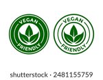 Vegan friendly vector logo template. This design use green leaf. Suitable for label.