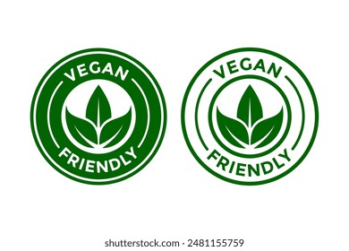 Vegan friendly vector logo template. This design use green leaf. Suitable for label.