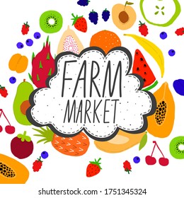 Vegan fruit and vegetable market background. Design farm natural vitamin. Vector illustration.