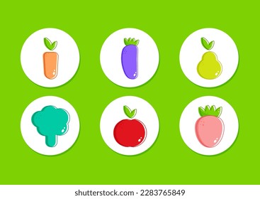 Vegan fruits vegetables on colorful background. Organic vegetable banner. Green natural background. Vector illustration design. Healthy vegan food. Vegetarian food. Healthy eating. Vector illustration