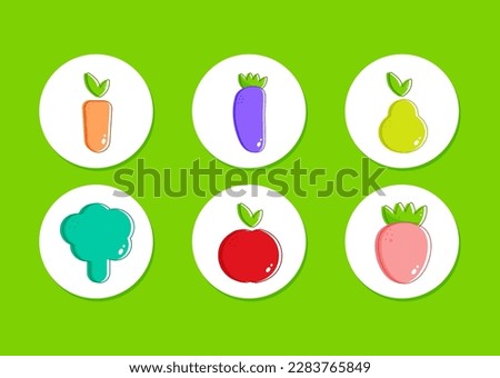 Vegan fruits vegetables on colorful background. Organic vegetable banner. Green natural background. Vector illustration design. Healthy vegan food. Vegetarian food. Healthy eating. Vector illustration