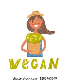 
vegan girl with greens