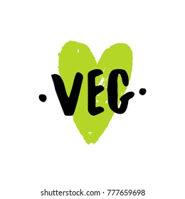 Vegan green heart. Vector lettering illustration