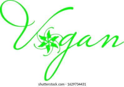 Vegan green logo with decorative leaf and flower