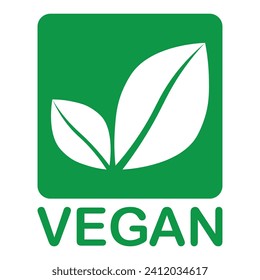 Vegan green vector icon. Organic, bio, eco symbol. Vegan, no meat, lactose free, healthy, fresh and nonviolent food. Cube green vector illustration with leaves for stickers, labels, web and logos.