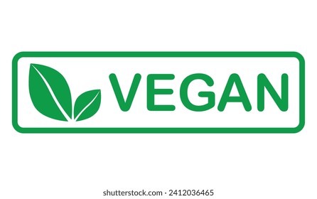Vegan green vector icon. Organic, bio, eco symbol. Vegan, no meat, lactose free, healthy, fresh and nonviolent food. Rectangl green vector illustration with leaves  stickers, labels, web and logos.