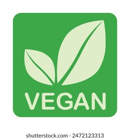Vegan green vector icon. Organic, bio, eco symbol. Vegan, no meat, lactose free, healthy, fresh and nonviolent food. Cube green vector illustration with leaves for stickers, labels, web and logos.