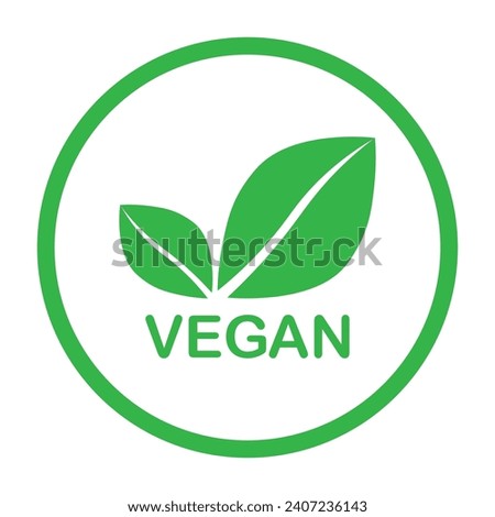 Vegan green vector icon. Organic, bio, eco symbol. Vegan, no meat, lactose free, healthy, fresh and nonviolent food. Round green vector illustration with leaves for stickers, labels, web and logos.