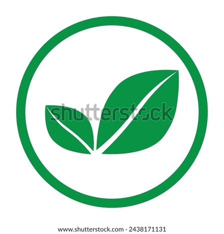 Vegan green vector icon. Organic, bio, eco symbol. Vegan, no meat, lactose free, healthy, fresh and nonviolent food. Round green vector illustration with leaves for stickers, labels, web and logos.