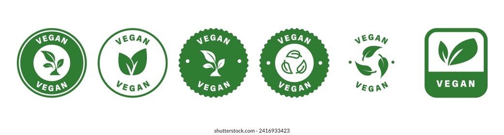 Vegan - Green Vector Stickers for product package. Round labels for product.