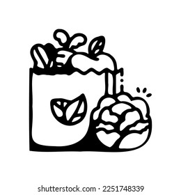 Vegan Groceries vector icon hand drawn style.Can be use for wedding invitation, card design and background design