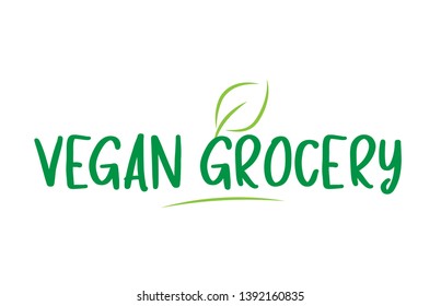 vegan grocery green word text with leaf suitable for icon, badge or typography logo design