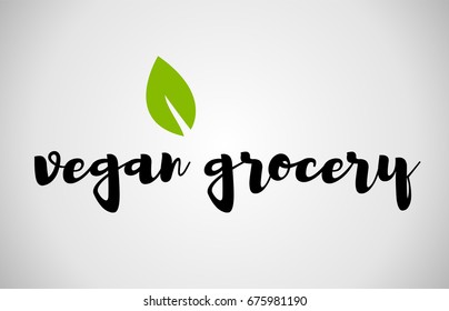 vegan grocery text green leaf black white logo vector creative company icon design template color colorful black background handwritten handwriting
