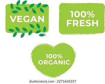 Vegan Grunge Leaves Branch Icons 100% Fresh Organic Wholesome Claims