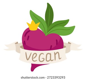Icono dibujado a mano vegano. Etiqueta de color de remolacha