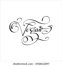 Vegan Hand Drawn Pen Ink Style, Vegan Word Handwritten, Pure Vegetarian Vector Art Illustration