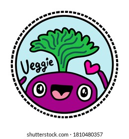 Vegan hand drawn vector illustration logotype in cartoon comic style expressive face