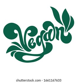 VEGAN hand drawn vector lettering on white background. Calligraphy. Word in vegan thematics, menu script, banner design element. Vegan Icon, card
