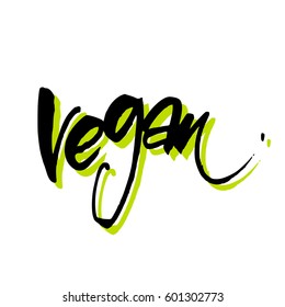 Vegan. Hand lettering. Design for logo, stamp, badge, label. 