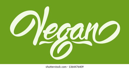 Vegan - hand lettering design. White inscription on green background. Vector illustration.