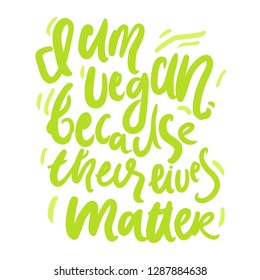 Vegan hand lettering quote for you. I am vegan, because their lives matter