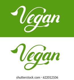 Vegan hand written lettering logo, label, emblem, icon. Calligraphy sign. Isolated on background. Vector illustration.