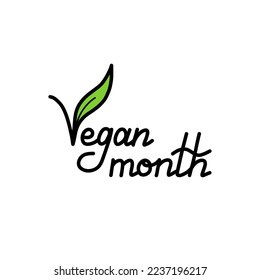 Vegan hand-drawn text green vector lettering illustration.
