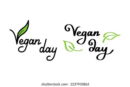 Vegan hand-drawn text green vector lettering illustration.