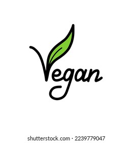 Vegan hand-drawn text green vector lettering illustration.