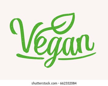 Vegan handwritten label with leaf.