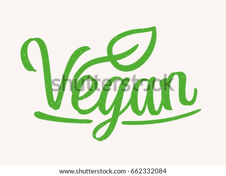 Vegan handwritten label with leaf.