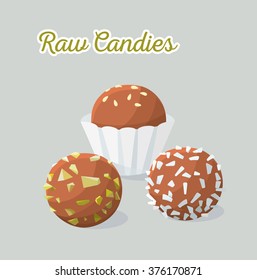 Vegan healthy candies. Raw food. Vector illustration.