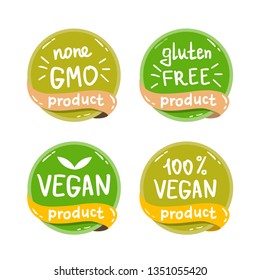 Vegan, healthy food illustrations set for cafe, restaurant badges, tags, packaging. Vector eco, organic, bio logos or stickers