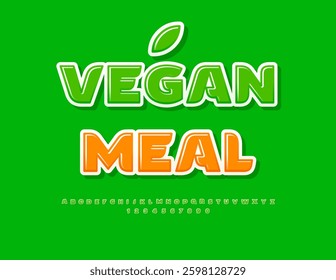 Vegan Healthy template Vegan Meal. Glossy Green Font. Artistic Alphabet Letters and Numbers set.