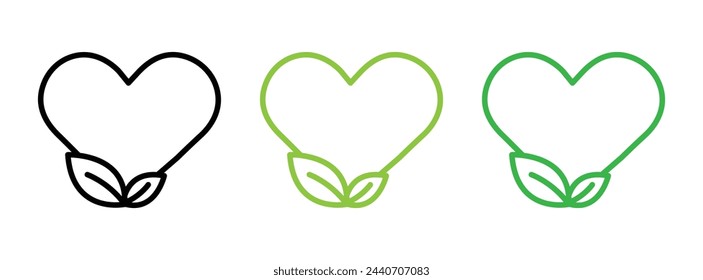Vegan Heart and Natural Lifestyle Icons. Symbols of Plant-Based Nutrition and Love for the Environment