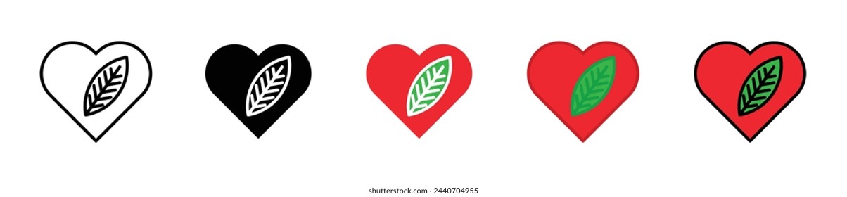 Vegan Heart and Natural Love Icons. Symbols of Plant-Based Nutrition and Eco Compassion