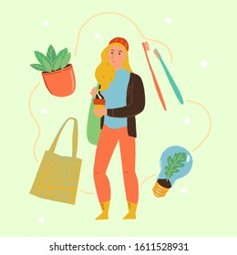 vegan hipster for a clean planet. No plastic recycling