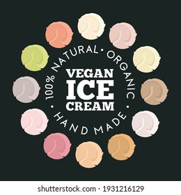Vegan ice cream logo template. Cartoon flat vector illustration for cafe sign, restaurant menu or banners, emblems, stickers, icons, labels.