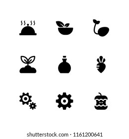 vegan icon. 9 vegan set with sprout, salad, nut and eat vector icons for web and mobile app