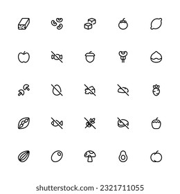 Vegan Icon Collection. Pixel Perfect Vegan Outline Style 2D Icon