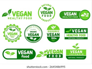 Vegan icon and emblem sign bio ecology organic logo tag collection