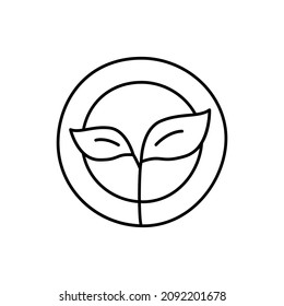 Vegan Icon in flat black line style, isolated on white background