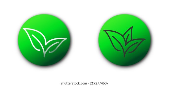 Vegan icon. Food diet symbol. Green button with leaf on it. Flat vector illustration.