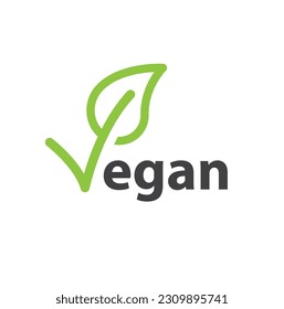 Vegan icon label. Vegetarian food diet sign with letter 'V' and leaf symbol. 