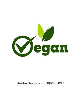 Vegan icon logo with leaves and abstract tick check mark illustration vector 