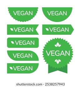 Vegan icon set badge sign. Bio, Ecology, Organic logos and badges, label, tag set, Green leaf flat icon collection