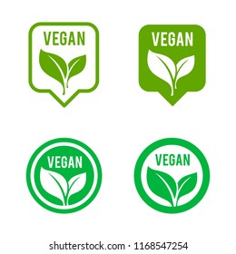 Vegan Icon Set. Bio, Ecology, Organic Logos And Icon, Label, Tag. Green Leaf Icon On White Background.