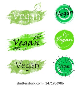 Vegan icon set. Bio, Ecology, Organic logos and badges, label, tag. Green leaf on white background. Vector illustration.