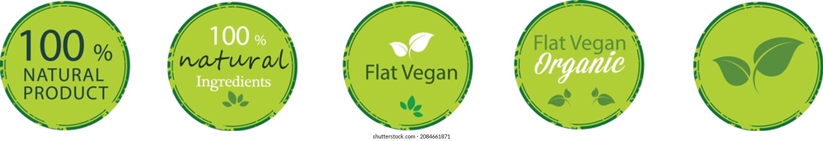 Vegan icon set. Bio, Ecology, Organic logos and icon, label, tag. Green leaf icon on white background.