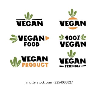 Vegan icon set. Bio, Ecology, Organic logos and badges, label, tag. Green leaf on white background. Vector illustration.